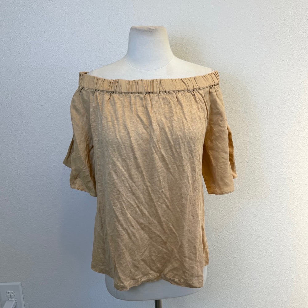 Chicos 100% Linen Off Shoulder Blouse Womens Large Beachy Lightweight Resort‎
